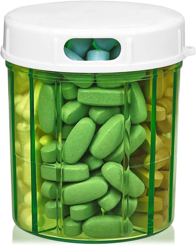 Round Pill Organizer Dispenser - Κουτιά Χάπια με 4 διαμερίσματα για φαρμακευτική αγωγή, βιταμίνες & συμπληρώματα Μπουκάλι καθημερινή θήκη χάπια