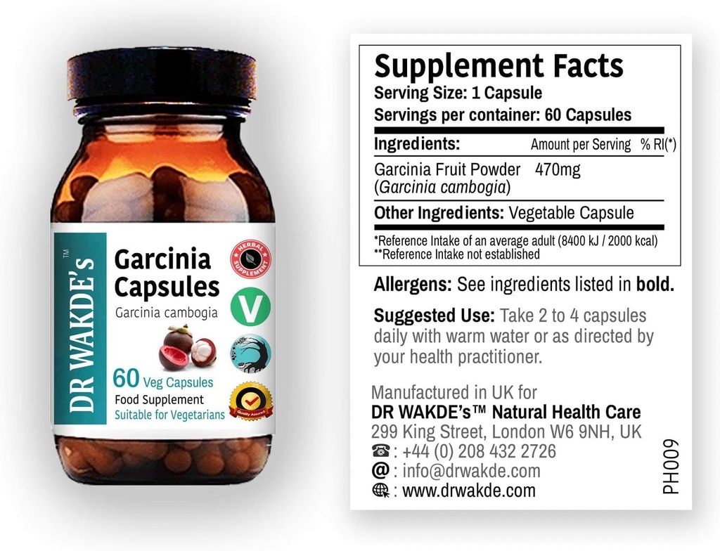 DR WAKDE'S Garcinia Fruit Capsules (Garcinia cambogia, 60 Veg Caps, Plant-Based Supplement, Ayurvedic Herb, All Natural, Vegan)