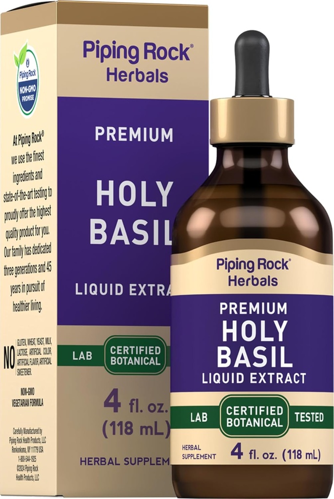 Piping Rock Holy Basil Liquid Extract | 4 Fl Oz | Tulsi Leaf Tincture | Vegetarian, Non-GMO, Gluten Free Supplement Supplement Supplement