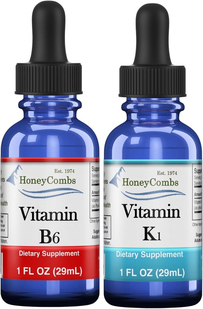 HoneyCombs Vitamin B6 & K1 Drops - Vegan için Sıvı Pyridoksie & Vitamin K Ekstraksiyonlar, Destekler Genel Sağlık, Non-GMO Sıvı Vitamini, 1 fl oz Her Şey