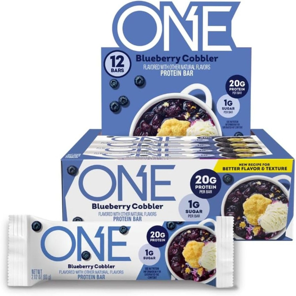 ONE Protein Bars, Blueberry Cobbler, Gluten Free με 20g Protein και 1g Sugar, Pantry Staples, 2,12 oz (12 Count)