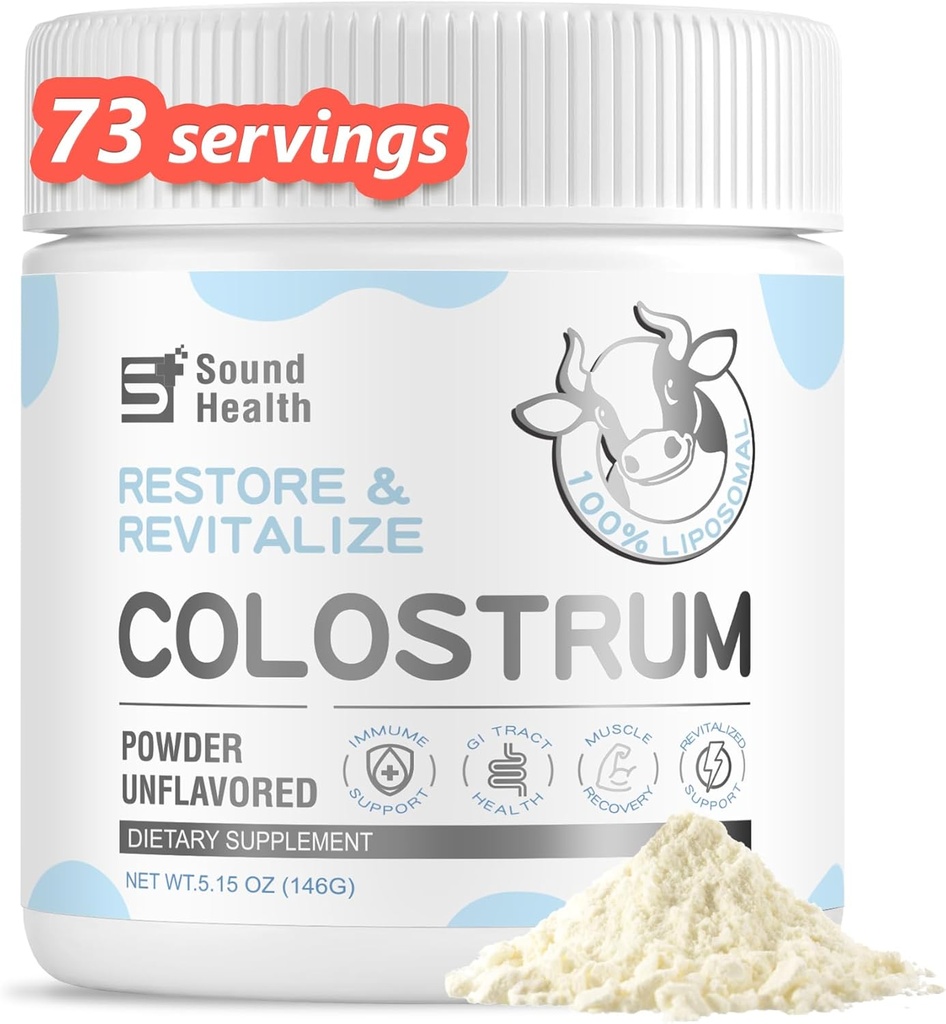 Colostrum Supplement Powder for Humans - Organic Bovine Colostrum Supplement for Gut Health, Hair Growth, Beauty, and Immune Support - Unflaved (73 Services)