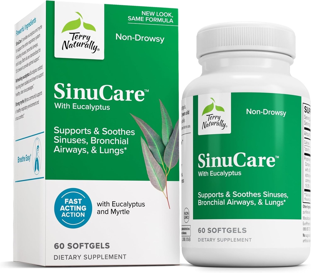 Terry Doğal SinuCare - Bronchial Wellness Desteği Tamam - Sağlıklı Sinus Yardımı - Sağlıklı Lungları Desteklemek için Diyet Supplement - 60 Softgels