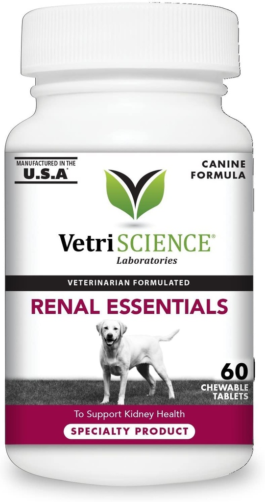 Vetri Science Kidney Health Chewable Tabletler, Renal Essentials Supplement for Dogs, Urinary Tract and Kidney Support with Mushroom, Astragalus Root, Nettle Seed and Herbs, Smoke, 60 Count
