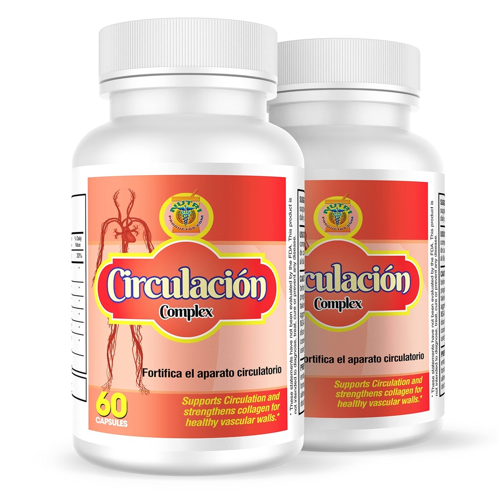 Nutrisalud Products Circulacion Complex, Capsulas naturales para la circulacion. (στα Αγγλικά). Σετ de 2 φλάσκος. Μαχαίρια Βαριές, καλαμπρέ, hinchazon de pies y Μάνος, ayudan a bajar el colesterol.