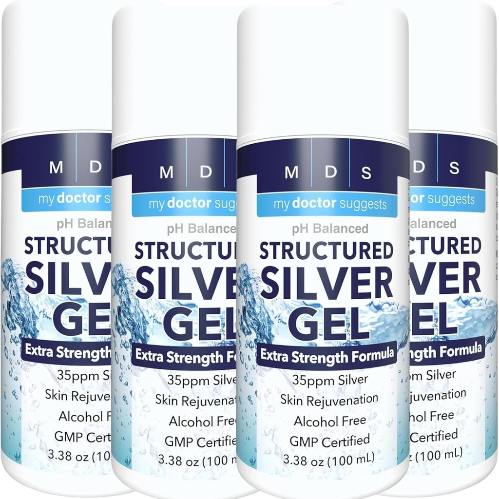 Κολλοειδές ασημί Gel Extra Strength - 35ppm ενεργοποιημένο κολλοειδές ασημί Gel για μέγιστη ισχύ - Made in USA - Structured Formula in a Convenient 4 Pack