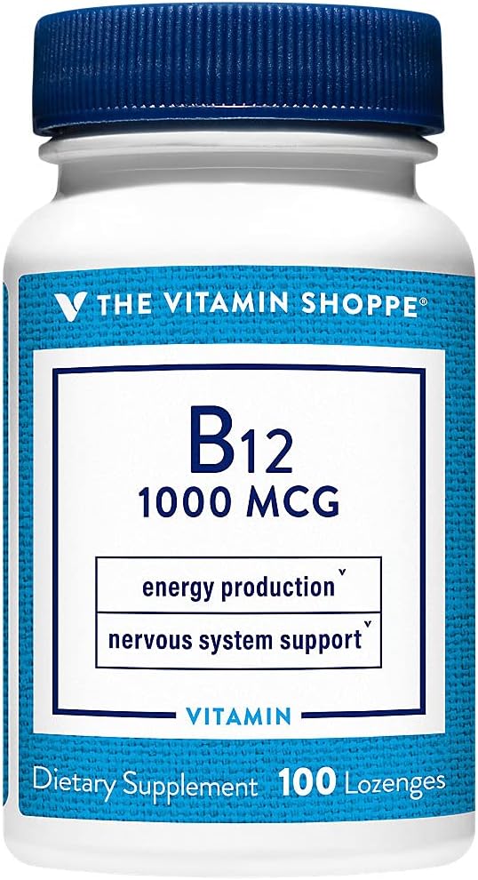 The Shoppe Vitamin B12 1000mcg - Supports Energy Production, Once Daily Diyetary Supplement - Vitamin B-12 (As Cyanocobalamin), Gluten & Dairy Free (100 Lozenges)