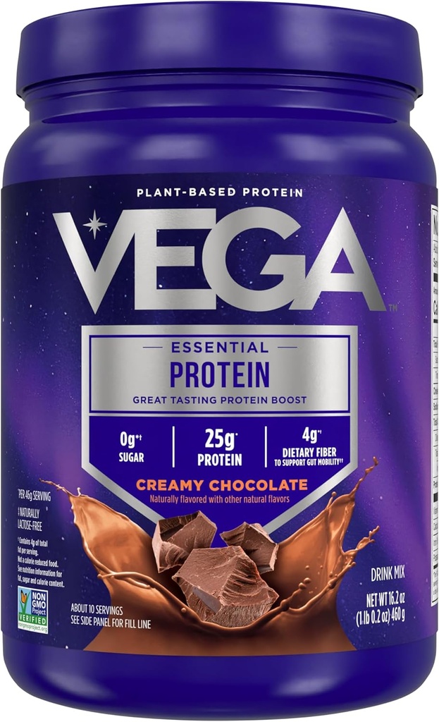 Vega Original Essential Protein - 25g Plant-Based protein, Creamy Chocolate, 10 Hizmet, Vegan Non-GMO Drink Mix, Smoothie & Shake Ready, Gluten Free, Dairy Free, 16.2oz (Pazar May Vary)