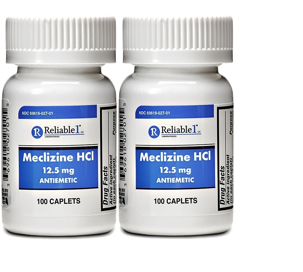 Meclizine 12.5 mg Antiemetic, Motion Sickness 100 Caplets Pack of 2