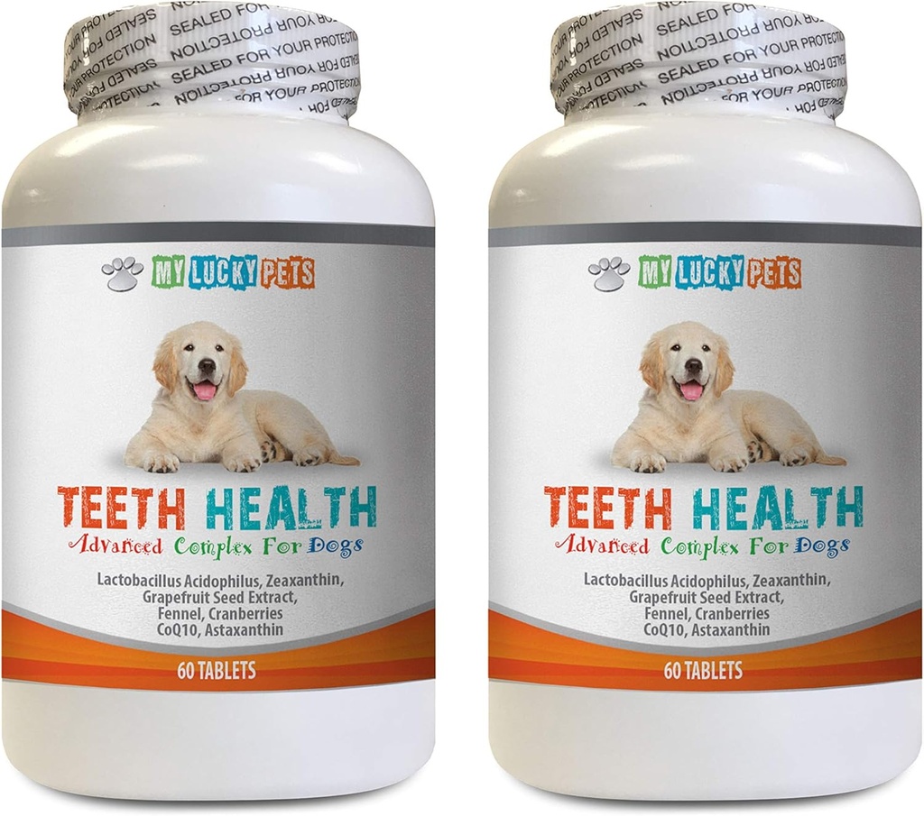 Dog Breath Tabletleri - Köpekler için Gelişmiş Diş Sağlığı - En İyi Gums ve Dişler - Köpek Pilleri için C vitamini - 120 Tablet (2 Şişe)