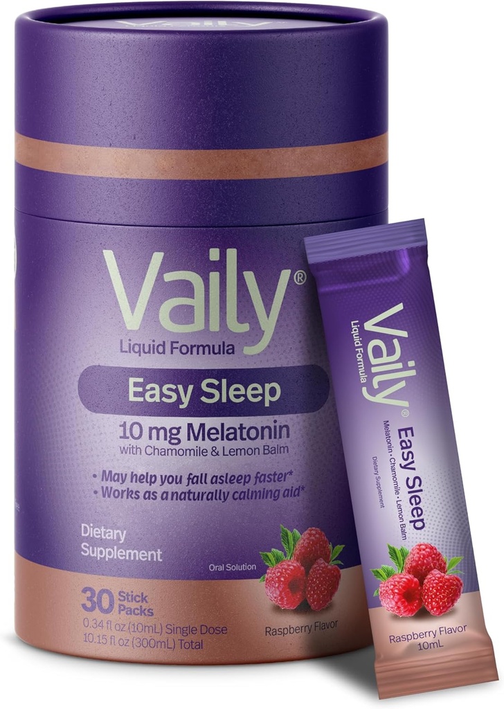 Vaily Liquid Melatonin 10mg, εκχύλισμα λεμονιού Βελτιωμένοι κύκλοι ύπνου - Raspberry Flavored Sleep Συμπληρώματα, Sleep Aid Liquid for Adults - Chamomile Extract Natural Sleep & Relaxation Aid - 30 Δόσεις