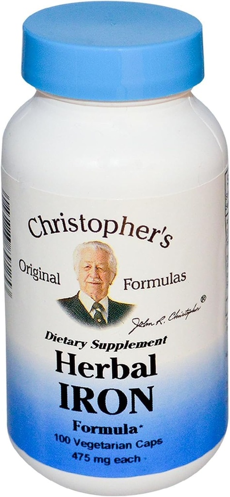 Christopher's Original Formulas Herbal Iron Formula, Φυσική υποστήριξη σιδήρου, 450 mg, 100 κάψουλες χορτοφάγων
