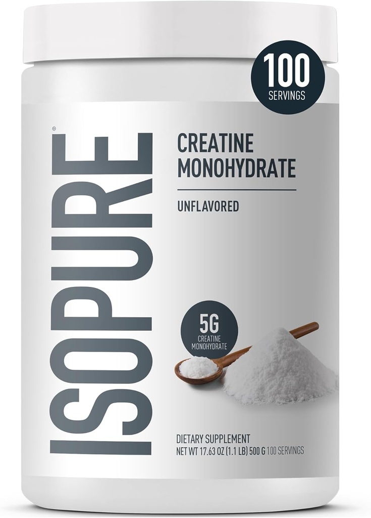 Isopure 100% Saf Kretine Monohidrat Toz, Sugar Free, Unflavored, 5g Kretine Monohidrat, 1.1 Lbs, 100 Hizmet (Pazarlama May Vary)