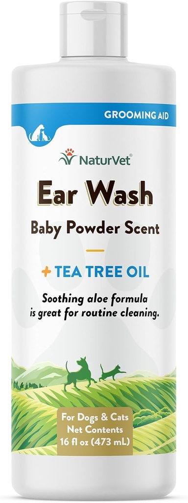 NaturVet Ear, Köpekler ve Kediler için Sıvı Tamamı Yıkamak – Pet Health Supplement Cleans Dog, Cat Ear Canals – Aloe, Tea Tree Oil – Helps remove Pet Ear Wax, Dirt, Debris – 16 Oz.