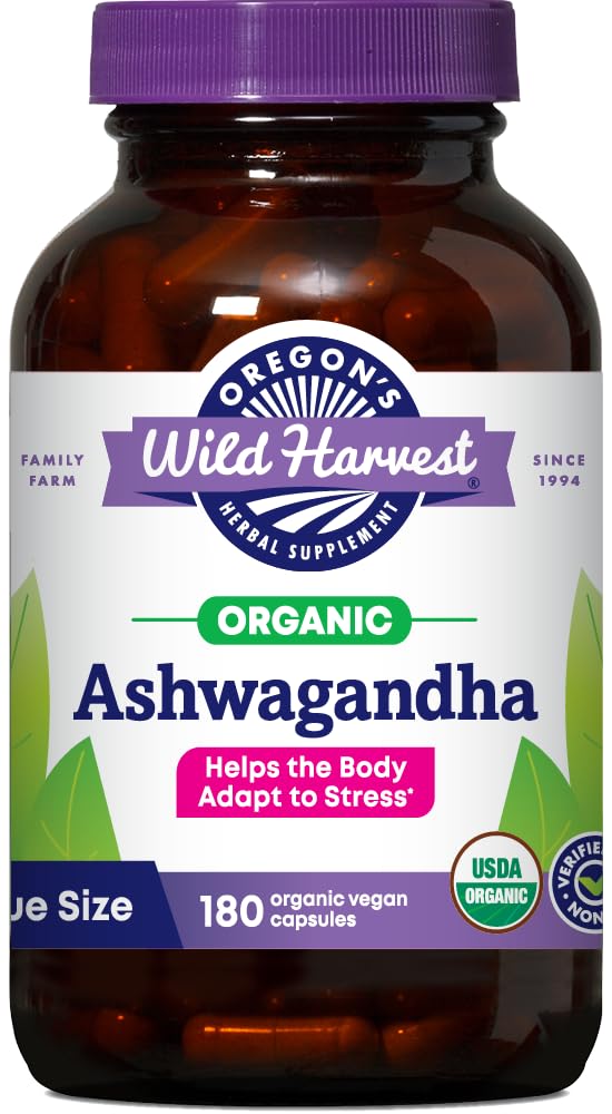 Oregon'un Vahşi Hasat Organik Ashwagandha Non-GMO Herbal Supplements for Stress Relief, Immune Support, Balanced Energy Levels & Mood Support, 180 Count Count Count Count