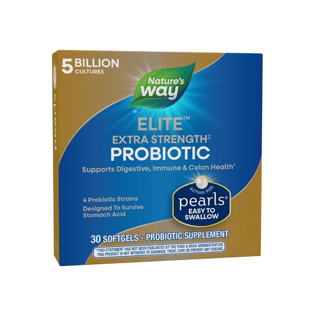Nature's Way Elite Ekstra Strength Probiyotik Pearls for Men and Women, Supports Digestive, Immune, Colon Health*, 5 Milyar Canlı Kültür, No Refrigeration Required, 30 Softgels