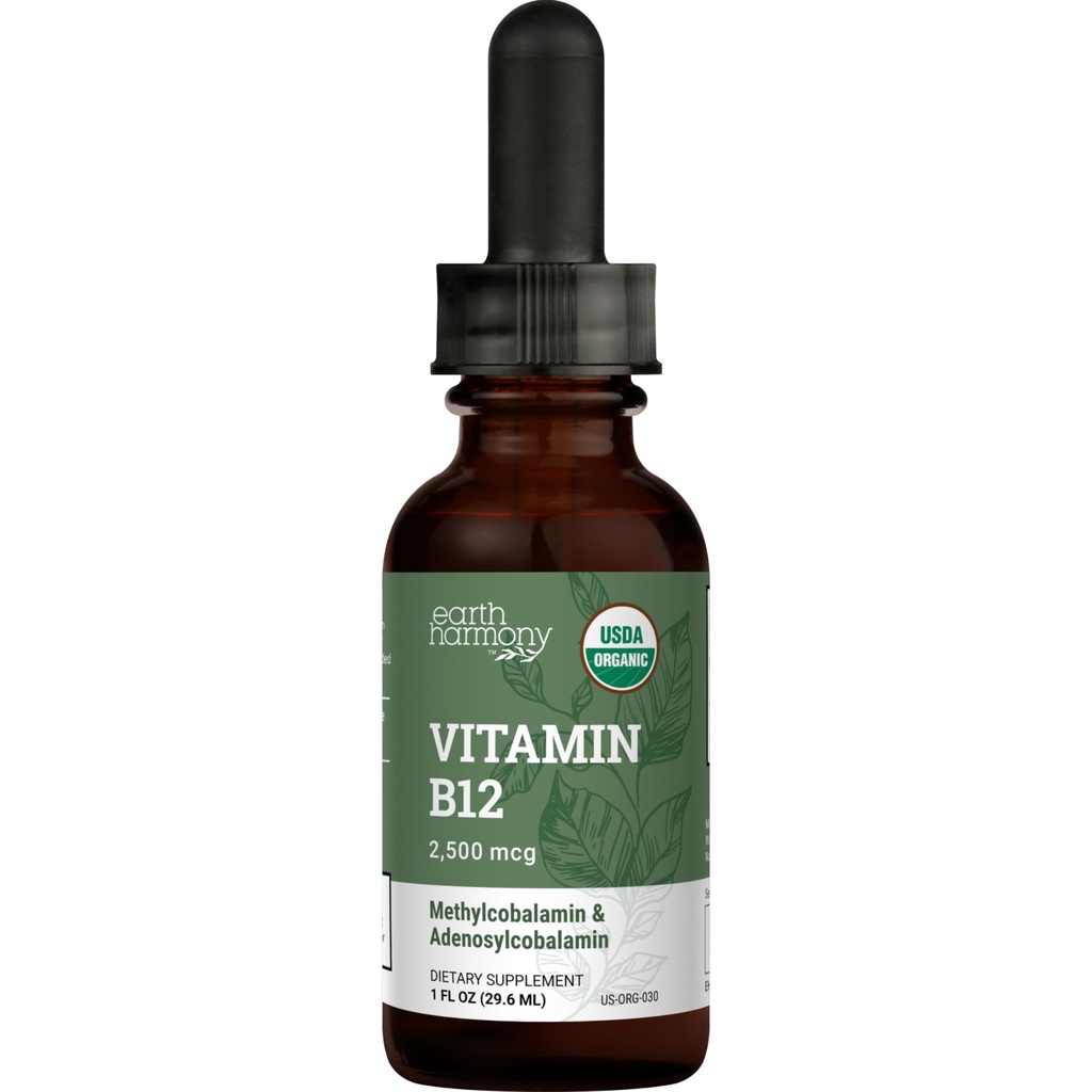 Organik Vegan Vitamin B12 Sublingual Liquid Supplement - 2500 Live Energy, Metabolism Health ve Immune System Support - 1 Fl Oz