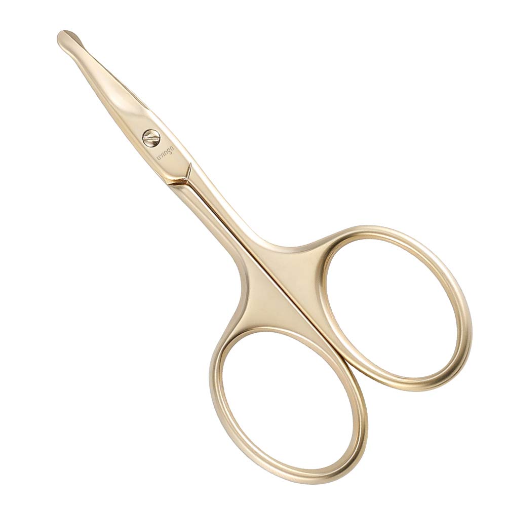 LIVINGO 3.75" Küçük Güvenlik Yüz Nose Saç Scissors, Manicure Cuticle için Rounded Tip Paslanmaz Çelik, Eyebrow, Kuru Skin (Gold)