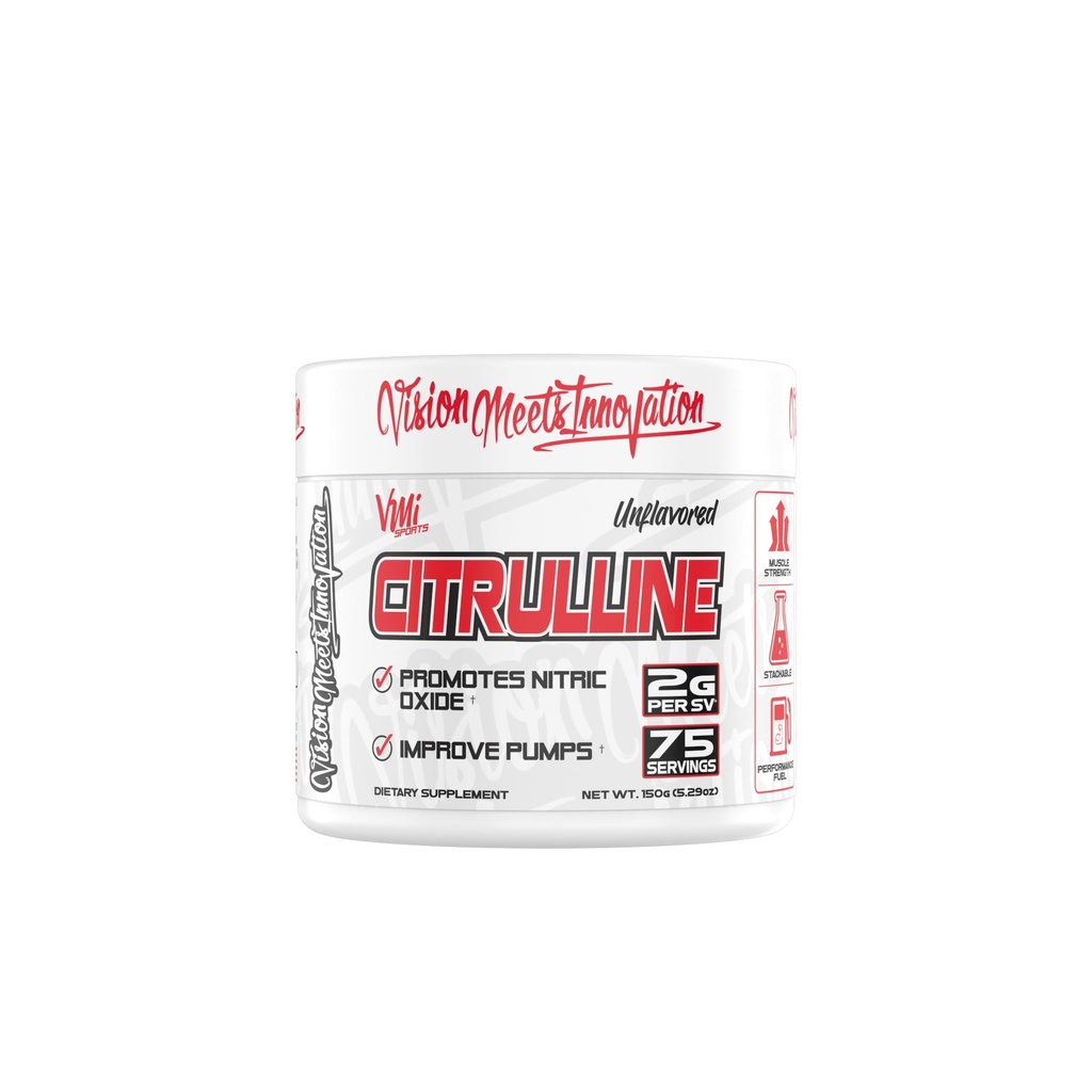 VMI Sports Citrulline Unflavored Toz Pure L-Citrulline | Nitrik Oksit Kas Pumps | Servis başına 2 g – 75 Servisler
