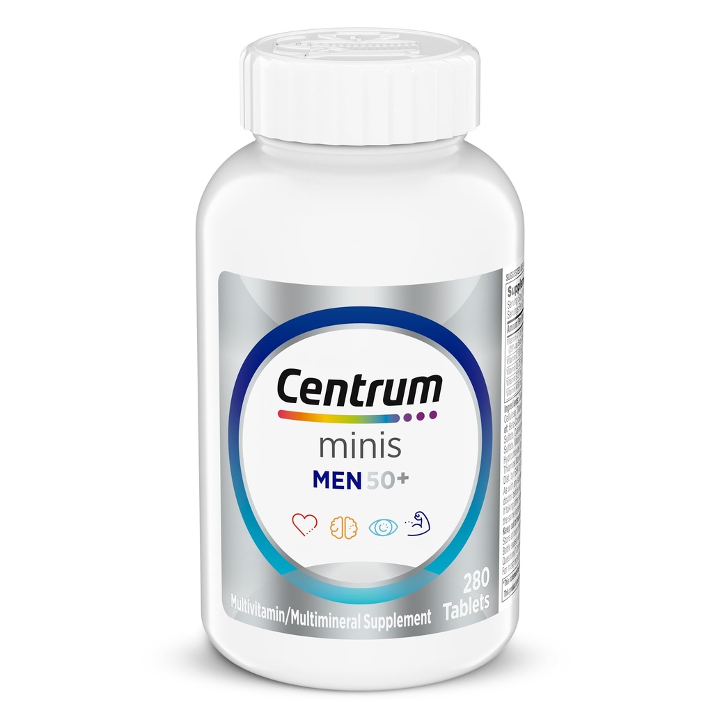 Centrum Minis Silver Multivitamin for Men 50 Plus, Multivitamin/Multimineral Supplement, Vitamin D3, B-Vitamins and çinko, Non-GMO Malzemeler, Supports Memory and Cognition in Yaşlı Yetişkinler - 280 Ct