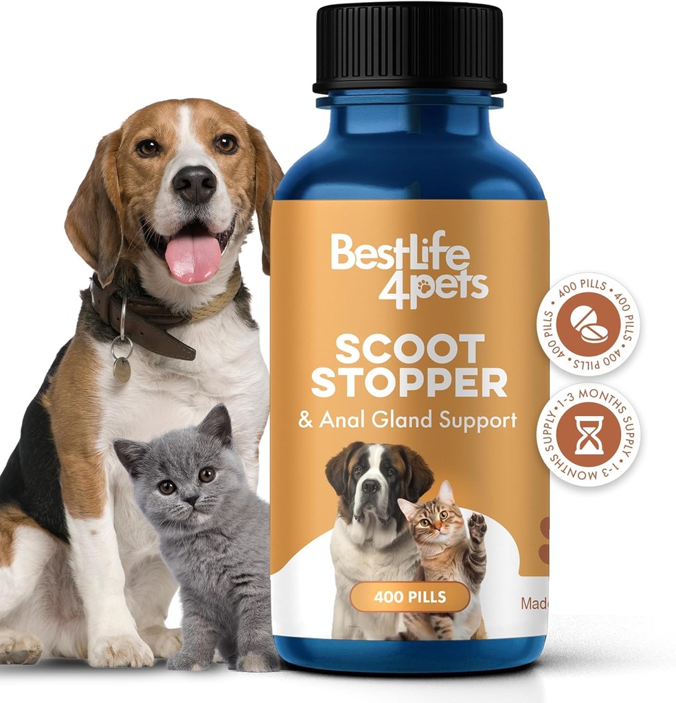 Scoot Stopper για σκύλους & γάτες – Natural Anal Gland & Digestive συμπλήρωμα υποστήριξης για το Scooting, Stool Consistency, δυσκοιλιότητα, εσωτερικά ατυχήματα & δύσκολο Pooping – 400 oldorless χάπια