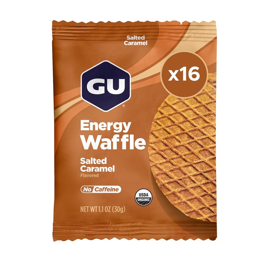 GU Energy Stroopwafel Salty's Caramel Sports Beslenme Waffle, Caffeine-Free, ve Kosher süt, Herhangi Bir Çalışma için On-Go Enerji, 16 Count Count Count