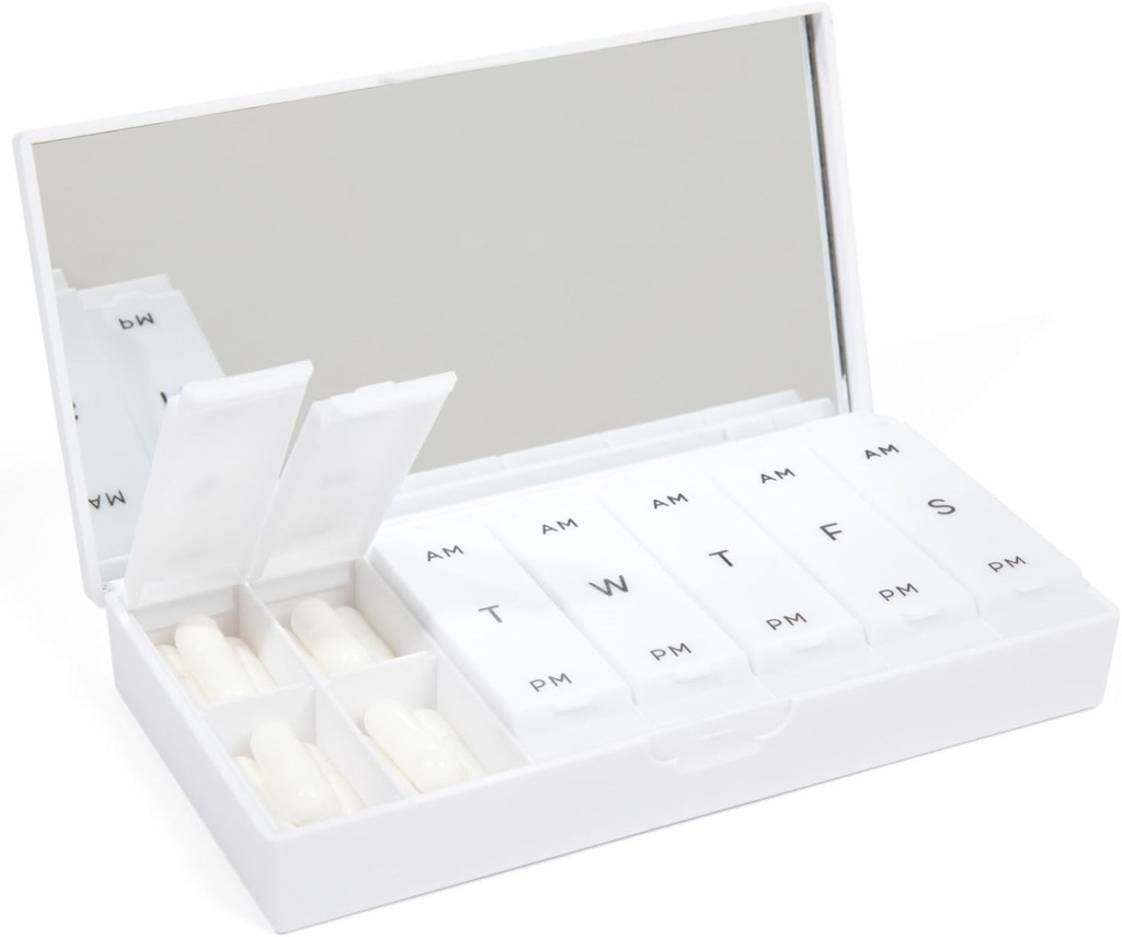 PORT X POLISH Designer Weekly Pill Box Organizer (AM/PM 2X Καθημερινή, Crisp White) 
