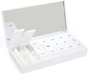 PORT X POLISH Tasarımcı Pi Weekly Box Organizer (AM/PM 2X Daily, Crisp White) | Compact, Şık 7Day Vitamin Supplement Case | Cute Portable Mini Travel Medicine Carrier | Madonna-Free Pillbox Caddy