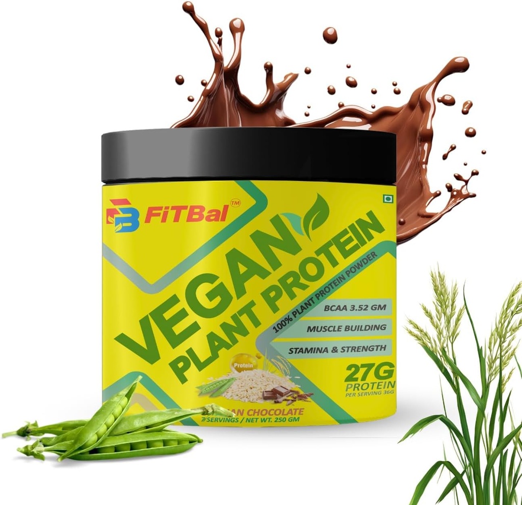 Vegan Plant protein Toz Pea, Brown Rice protein 250 gram(7 hizmet) Sayı-36 G 27 G Protein Servis, Glutamine -4.35gm BCAA-3.53GM