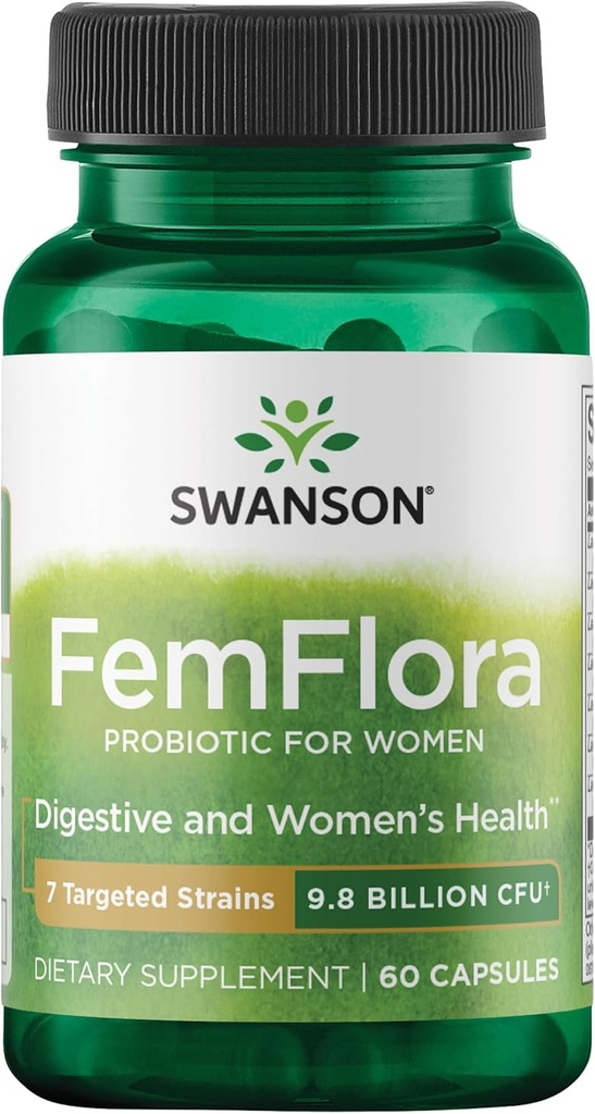 Swanson FemFlora - Feminine Probiotic Supplement Υποστήριξη της Χλωρίδας του Στόματος, GI Tract, και Vagina - Προβιοτικά για γυναίκες με 9 δισεκατομμύρια CFU ανά κάψουλα - (60 κάψουλες)
