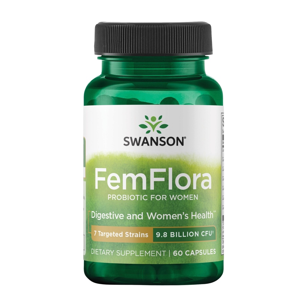 Swanson FemFlora - Feminine Probiyotik Supplement The Mouth, GI Tract ve Vagina - 9 Milyar CFU Per Capsule ile Kadınlar için Probiyotikler - (60 Capsules)