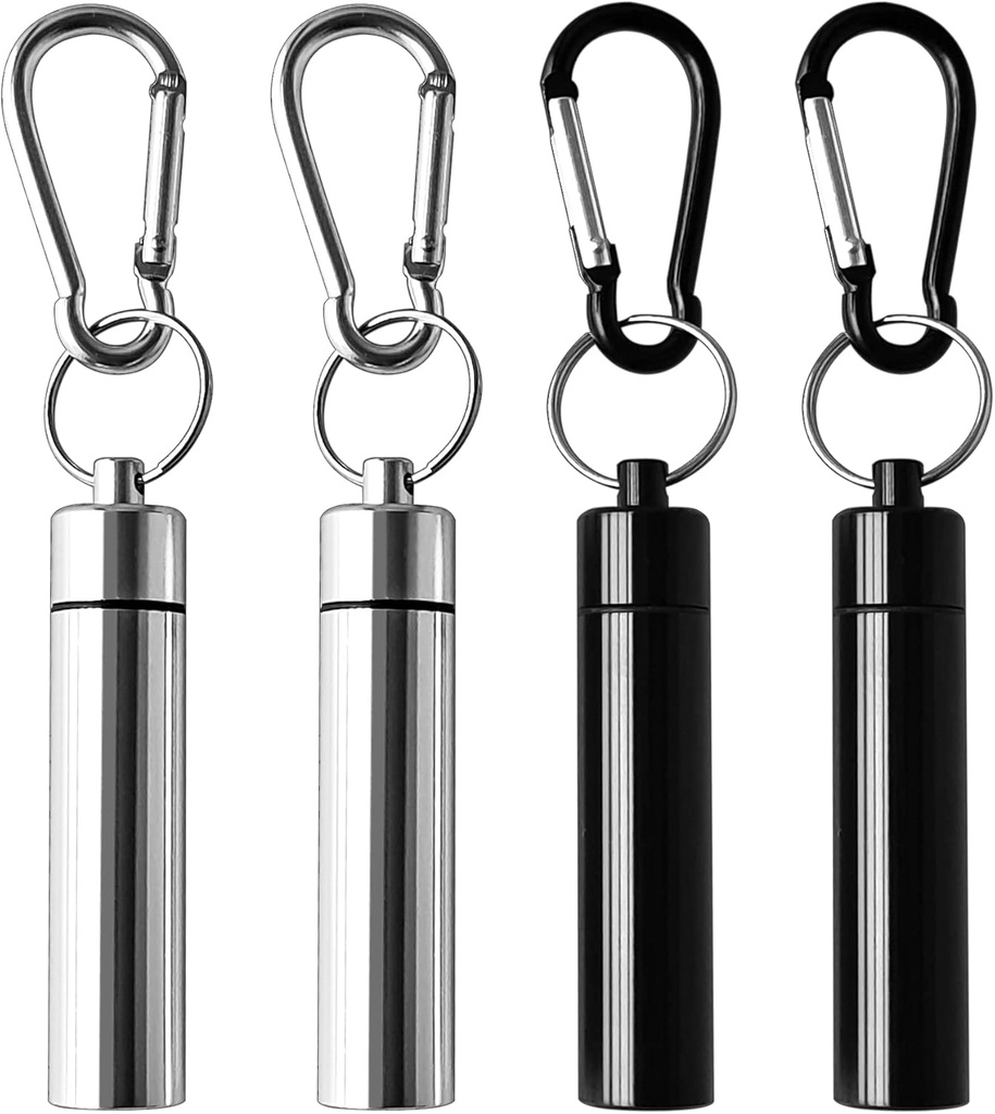 4 Pack Φορητό κουτί χαρτοκιβωτίων θήκης κραμάτων αλουμινίου Keychain Hip Holder Αδιάβροχες μεταλλικές ωτοασπίδες κουτί οδοντογλυφίδας για εξωτερικό ταξίδι κατασκήνωσης (2 τεμάχια μαύρο + 2 τεμάχια ασήμι)