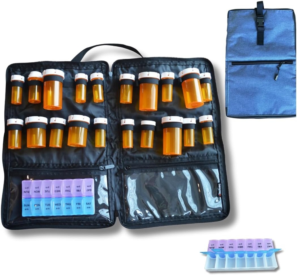 Travel Medicine Bag – Tıp Seyahat Bag & Organizer – Güvenli Bag for Medicine Travel with Lockable lipss – Spacious Medicine Storage Bag for Prescriptions, Pills, and Medical Materials, Blue Bag