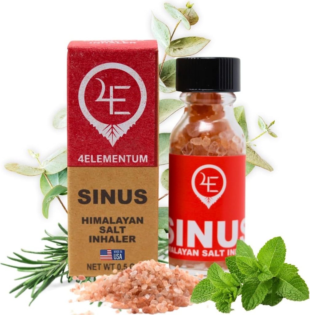4Elementum Sinus Himalaya Tuz Inhaler - Doğal Eucalyptus, Peppermint ve Rosemary - Allergies, Colds ve Congestionion