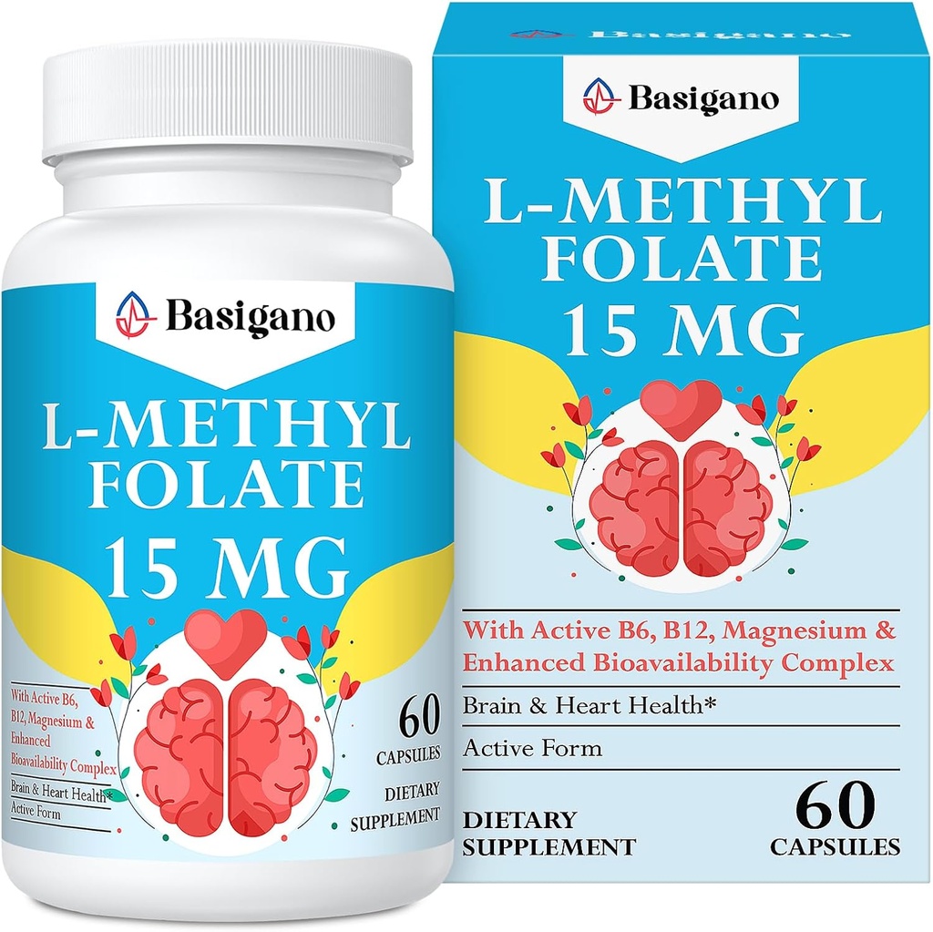 15mg L Methylfolate (5- MTHF) - Ενεργό Φολικό Οξύ Εμπλουτισμένο με Βιταμίνες Β6 και Β12-60 Καψάκια Χορτοφαγικής - Μη ΓΤΟ, Χωρίς Γλουτένη
