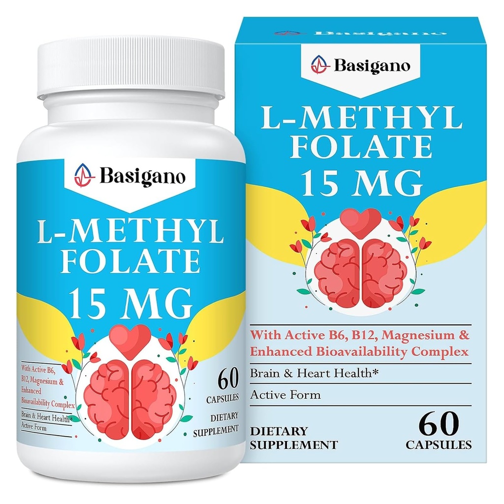 15mg L Torchfolate (5-MTHF)- Active Folic Acid-Engined with Vitamins B6 and B12-60 Vegetarian Capsules - Non-GMO, Gluten-Free-Free-GMO