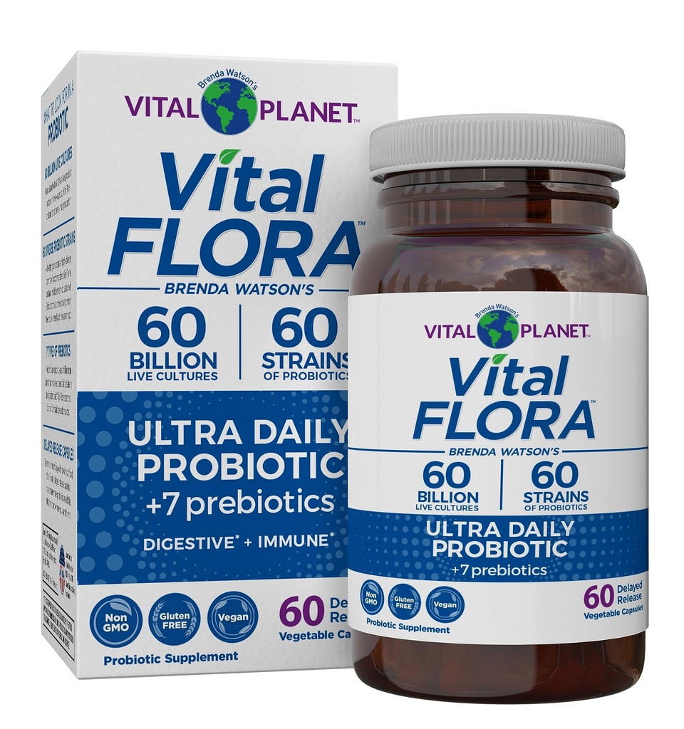 Vital Planet - Vital Flora Ultra Daily Probiotic 60 Billion CFU, Diverse Strains, Organic Prebiotics, Immune Support, Bloating Relief, Digestive Health Probiotics για γυναίκες και άνδρες 60 κάψουλες