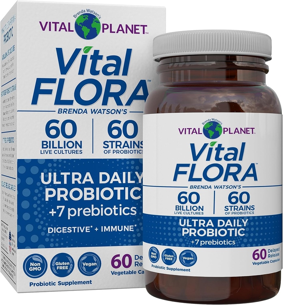 Vital Planet - Vital Flora Ultra Daily Probiotic 60 Billion CFU, Diverse Strains, Organic Prebiotics, Immune Support, Bloating Relief, Digestive Health Probiotics για γυναίκες και άνδρες 60 κάψουλες