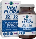 Vital Planet - Vital Flora Ultra Daily Probiyotik 60 Milyar CFU, Diverse Strains, Organik Prebiyotikler, Immune Support, Bloating Relief, Digestive Health Probiyotiks for Women and Men 60 Capsules