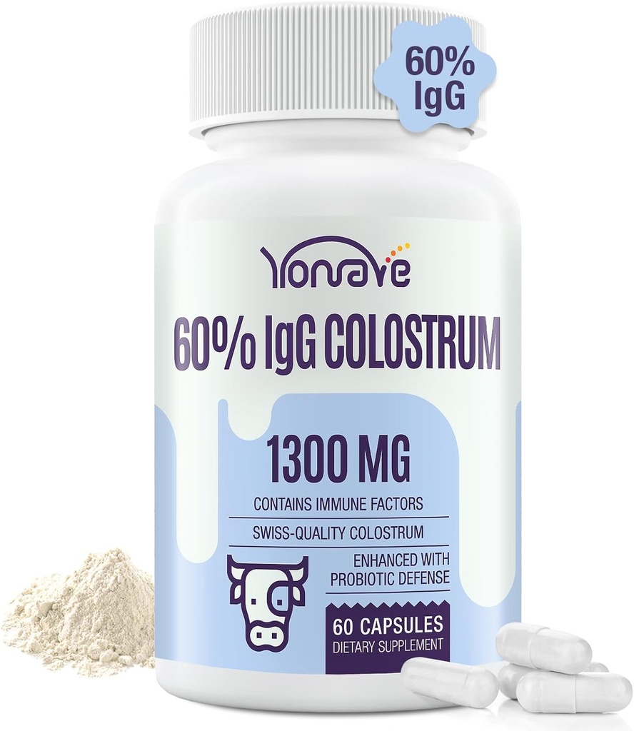Bovine Colostrum Capsules Supplement 1300 mg - Ekstra Yüksek %60 IgG Bovine Colostrum - Gut, Bone, Egzersiz, Immune - 60 Capsules