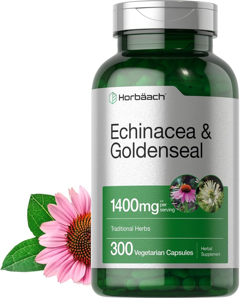 Horbäach Echinacea Goldenseal Capsules | 1400 mg | 300 Count | Vegetarian, Non-GMO, Gluten Free Extract Supplement Supplement Supplement Supplement