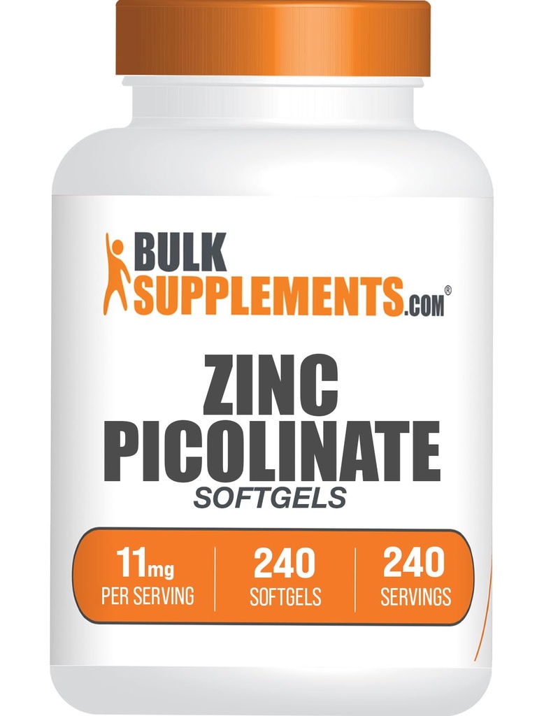 BulkSupplements.com çinko Picolinate Softgels - çinko 11mg, Immune Support, Gluten Free - 1 Softgel per Service, 240 Count (kırda 1)