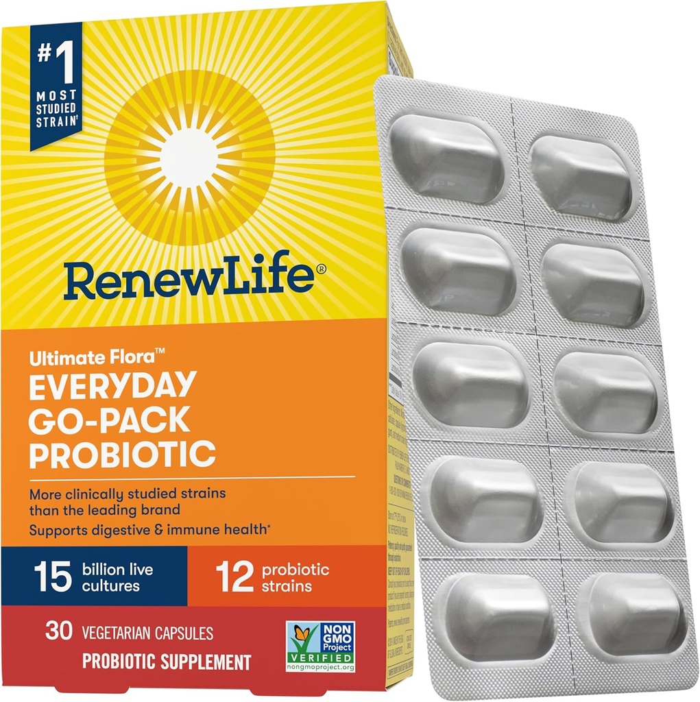 Ανανεώστε τη ζωή Κάθε μέρα Go-Pack Probiotic κάψουλες, ημερήσιο συμπλήρωμα υποστηρίζει ουροποιητικά, Digestive και ανοσοποιητική υγεία, L. Rhamnosus GG, γαλακτοκομικά, χωρίς σόγια και γλουτένη, 15 δισεκατομμύρια CFU, 30 Count