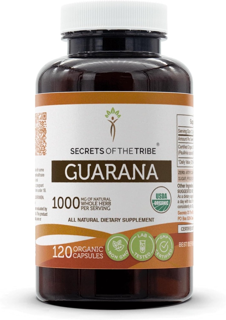 Tribe Guarana USDA Organik Capsules'in Sırları | Sertifikalı Organik Vejetaryen Capsules, Herbal Diyetsel Supplement | Paullinia cupanais Kuru Tohum (120)