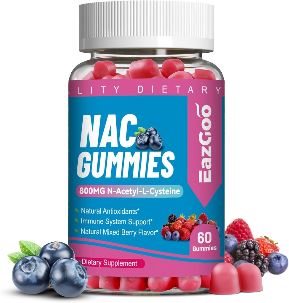 NAC Gummies 800mg, N-Acetyl Cysteine συμπλήρωμα, NAC συμπλήρωμα για το ανοσοποιητικό σύστημα & αντιοξειδωτικό, μη GMO, Gluten Free, Vegan - 60 Counts