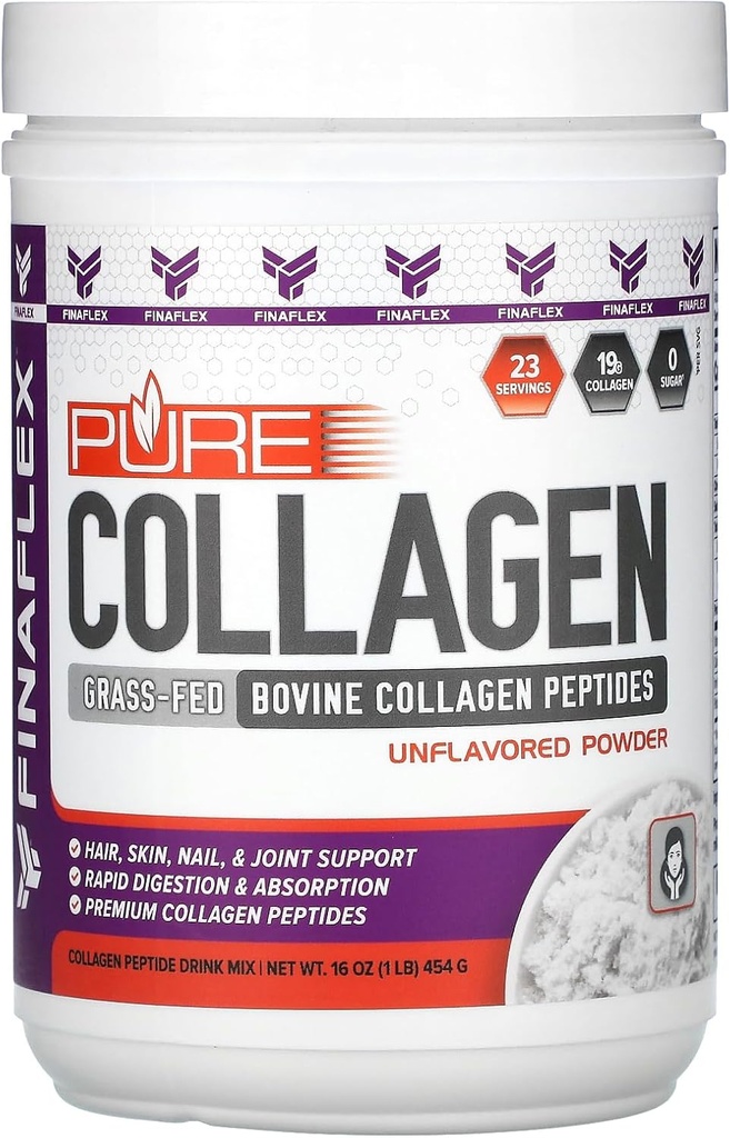 FINAFLEX Pure Collagen, Unflavored - 1 lb - Saç Saç, Skin, Nails & Ortaklar - 19g of Grass-Fed Bovine Collagen Per Per - 23 Hizmet