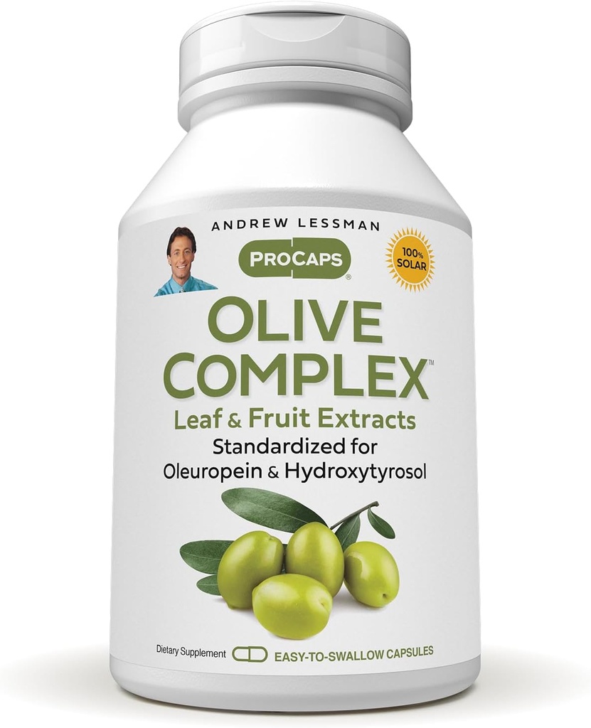 ANDREW LESSMAN Zeytin Kompleksi - 60 Capsules - Leaf and Fruit Extracts. Cardiovascular ve Immune Health'i desteklemek için Ol Europein ve Hydroxytyrosol için standartlaştırılmış. Küçük Easy to Swallow Capsules