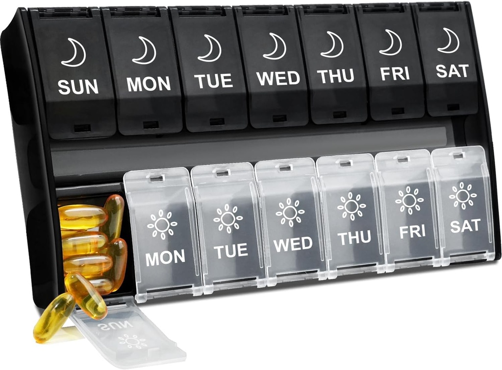 XL Large Pill Organizer 2 Times a Day Weekly Am Pm Pill Box with Hinged Lids, 7 Günlük Tıp Vitamini Pill Case, Daily Pill Konteyner, Big Drug Organizer for Supplement