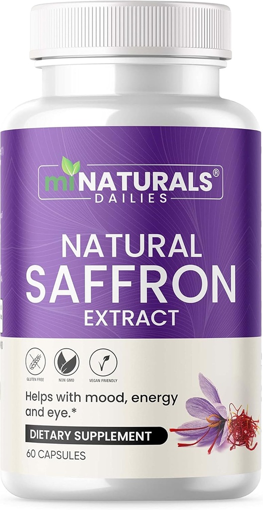 Doğal Saffron Supplements - Pure Premium Extract Capsules - Mood Support - Eye Support - Energy - Made in USA - 88.50 mg - 60 Pills - Optimized - Pastillas de Azafran