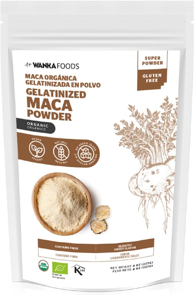 Βιολογικός Gelatinized σκόνη Maca, 8oz ή 227g 1 τσάντα, Περουβιανή ρίζα Maca. Vegan, USDA οργανική, μη-GMO, χωρίς γλουτένη, Keto-Friendly προσαρμογέα χρησιμοποιείται για την ενίσχυση της ενέργειας, ζωτικότητα, και αντοχή